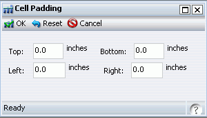 Cell Padding dialog box