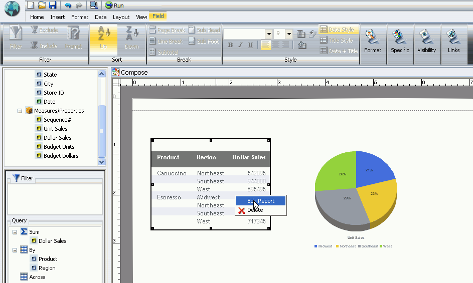 Compound Document with the Edit Report option