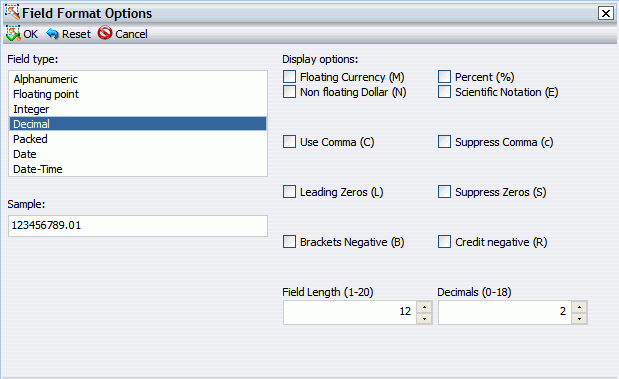 Field Format Options dialog box