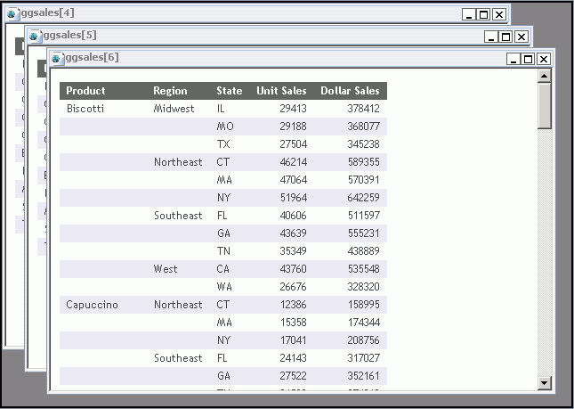 Output windows cascaded diagonally