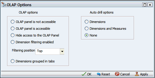 OLAP Options dialog box