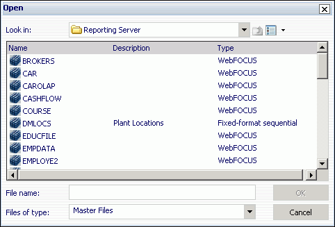 InfoAssist Open dialog box