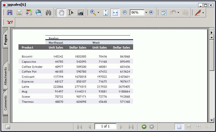 PDF report in Query Output window