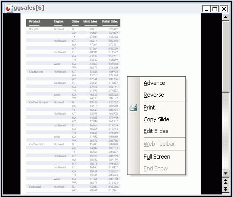 PowerPoint report in Query Output window