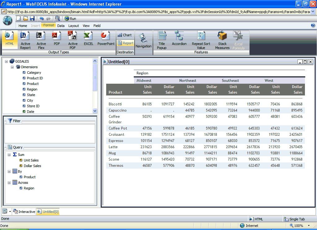 Report in Interactive Design view