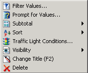 Across field menu for report query